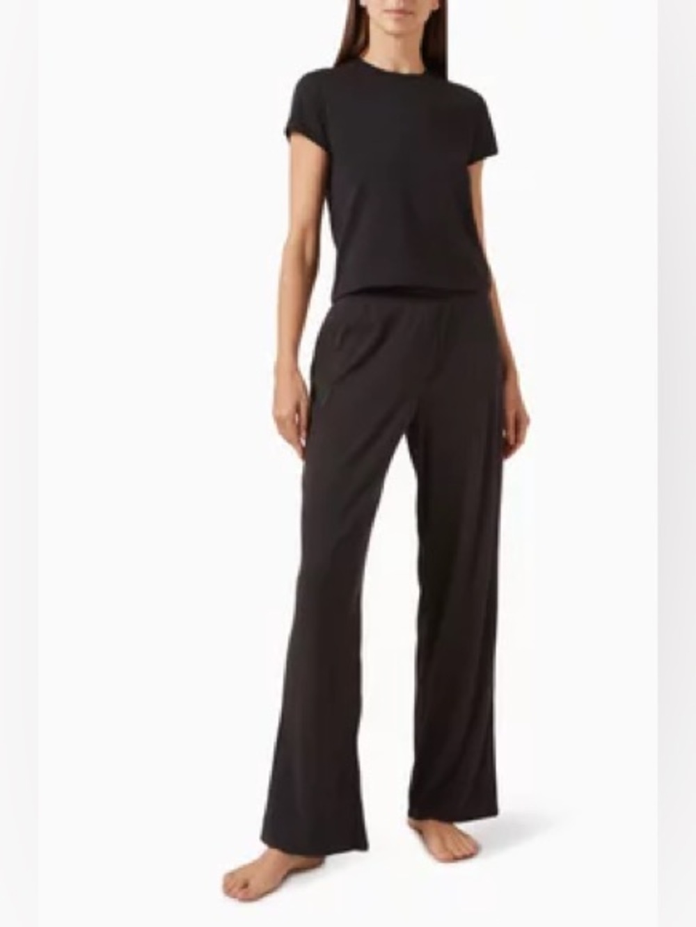 SKIMS Cotton Rib Relaxed Lounge Pants in Black.  Size Medium